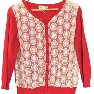 Sahalie Cardigan Salmon Pink, Circle Print Lace/Mesh Front